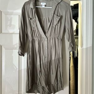 Olive green mid dress with a tie at the waist